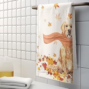 Fall Funny Dog Hand Towels for Bathroom 2Pcs Autumn Maple Leaves Kitchen Towel Golden Retriever Dog Dish Towels Soft Absorbent Bath Towel for Thanksgiving Farmhouse Decor 144 x 283 Inch