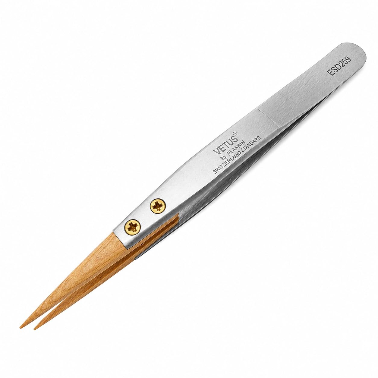Harts Silver And Gold Esd259 Precision Tweezers With Boxwood Tips, 0.1Mm Tip, Anti-Static, For Watch Repair, Jewellery And Electronics