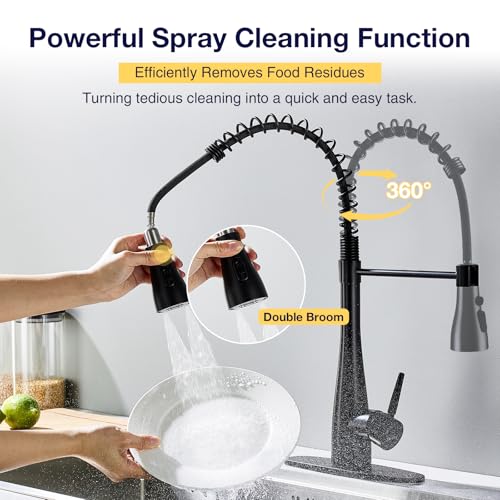 Image of Kitchen Faucets with Pull Down Sprayer, High Arc Single Handle Classic Stainless Steel Sink Faucet 1 or 3 Hole, Suitable for Farmhouse Camper Laundry Rv Bar, Matte Black