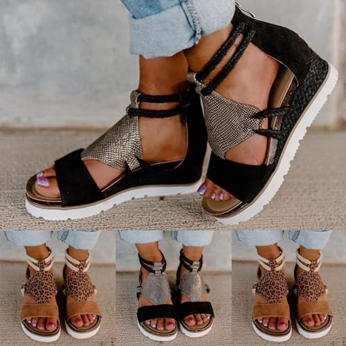 Womens Sandals Summer Dressy Comfortable Bohemia Rhinestone Wedge Sandals for Women Slide Slip On Beach Sandals3