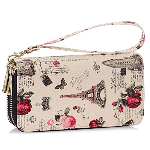 Image of XEYOU Double Zipper Long Clutch Wallet Cellphone Wallet for Women with Removable Wristlet Strap for Credit Card, Cash, Coin, Bill