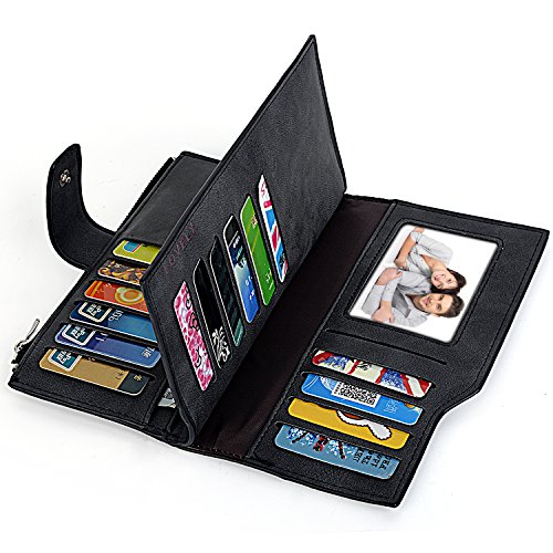 UTO RFID Wallet for Women PU Matte Leather Card Holder Organizer Zipper Coin Purse with Snap Closure C Black3