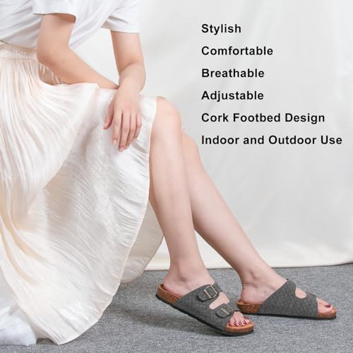Image of Women's Comfy Arch Support Cork Footbed with Adjustable Unique Knitting Straps Slides Sandals, 9, Coal Grey