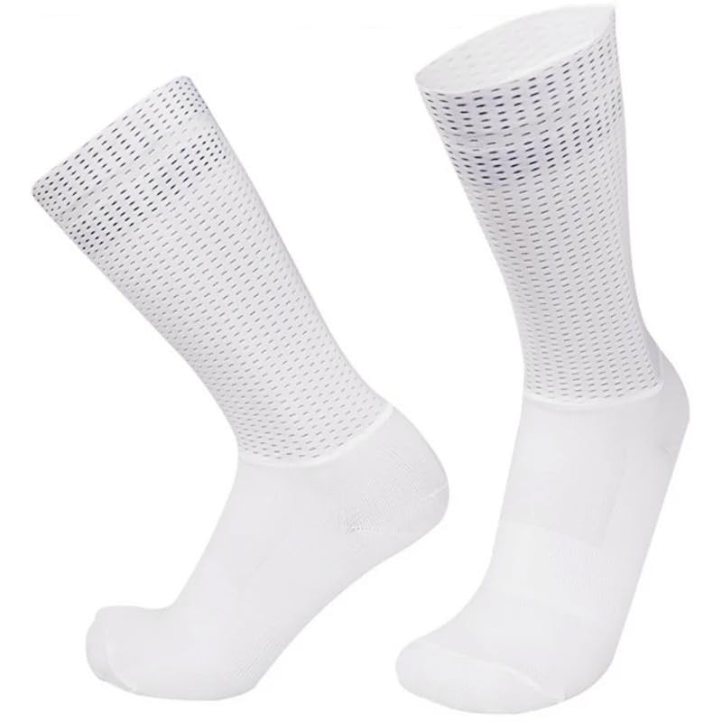BULBEAWICK Anti Slip Silicone Summer Aero Cycling Socks Men Bicycle Sport Running Bike Socks(B-White)