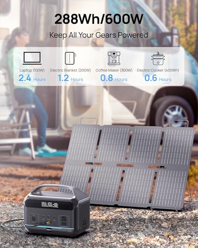 Image of DaranEner Portable Power Station 600W with Solar Panel 80W, 288Wh LiFePO4 Battery Backup w /2 AC Outlets, 1.7H Fast Charging Solar Generator for Camping, RV Travel, Home Emergencies
