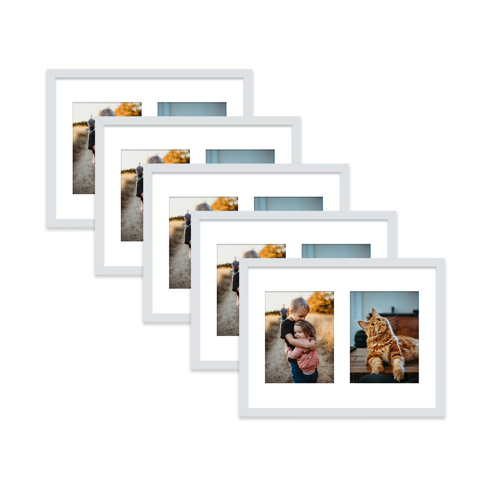 Light Grey Multi Photo Frame - Holds 2 x 8x6 Pictures, Family Collage Picture Frame for Wall Display, 16x12 Frame size, Set of 5