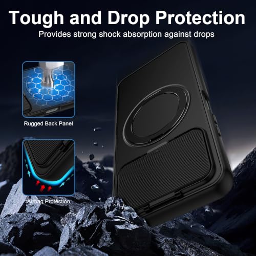 Image of Spazy Case Realme P4 Lite Back Cover|Premium Magnetic Ring Stand Case with Camera Protection Slider|360 Rotating Kickstand|Slim & Strong Grip Phone Case for Realme P4 Lite-Black