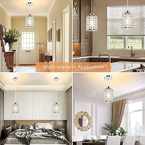 Depuley Modern Crystal Pendant Lighting,Cylinder Chandelier Light Shades Ceiling Cord Adjustable, Chrome Finished Hanging Light Fixture for Kitchen Dinning Room Bedroom Foyer Hallway Bathroom
