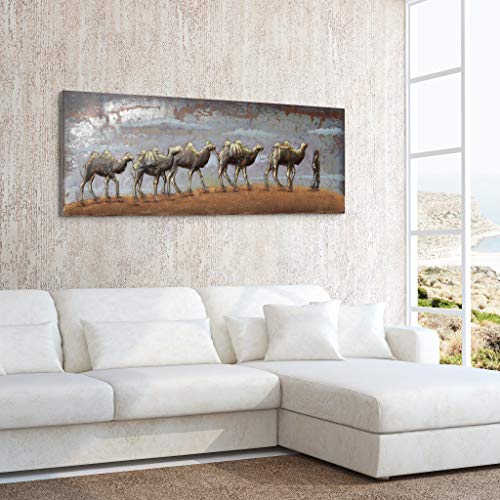 Empire Art Direct Camel Caravan Iron Wall Art 3D Metallic Hand Painted Sculpture,Ready To Hang,Living Room, Bedroom ＆ Office, 72 In. X 2.4 In. X 22 In, Brown #TOP4