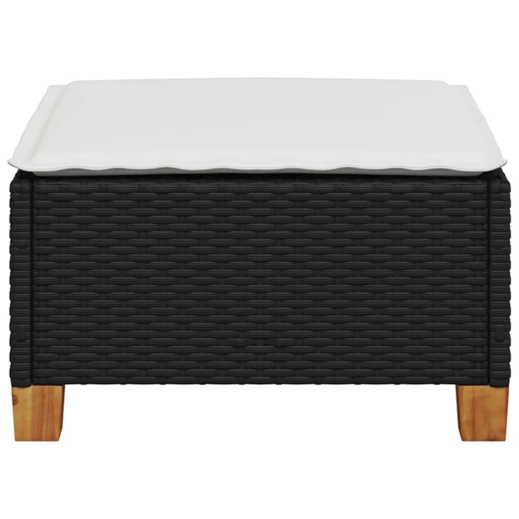 Fengshui Taboret ogrodowy z poduszką, czarny, 63,5 x 56 x 32 cm, polirattanowy