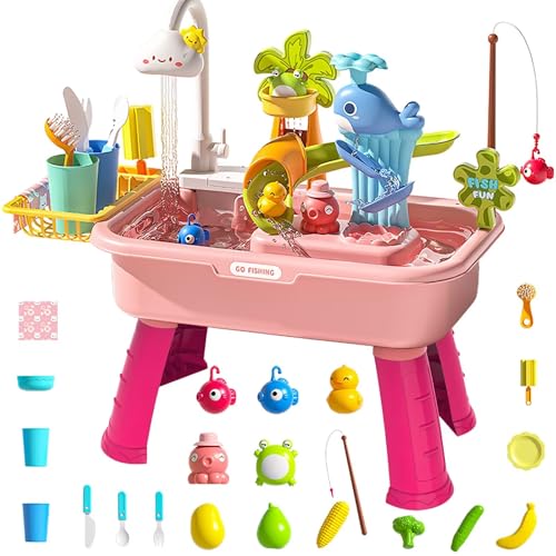 Image of Kirntcoy Water Table for Toddlers,4-in-1 Kids Water Play Table, Play Sink with Detachable Legs,Kids Kitchen Playset Sink Toy for Girl and Boy (Pink)