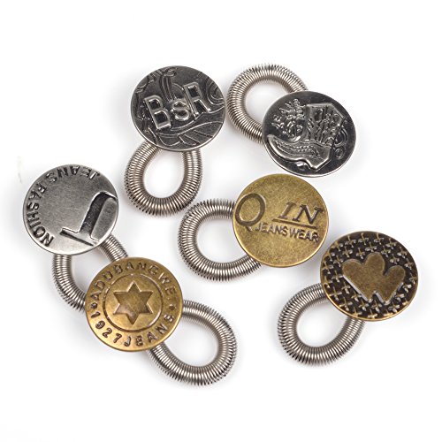 Cosmos ® 6 Pack of Antique Brass Metal No Sew Elastic Jeans Button Pant Extender Waist Adjust Extender