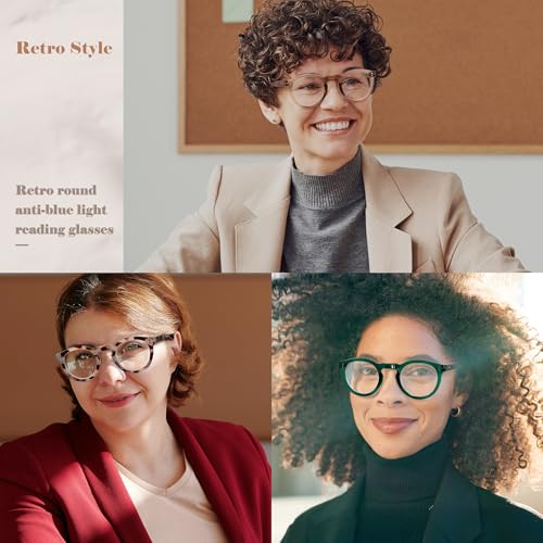 Image of EASY READ Retro Round Blue Light Blocking Reading Glasses for Women,Anti UV Readers for Women with Spring Hinge