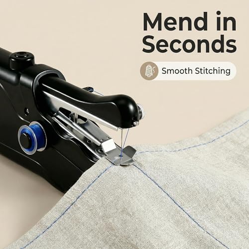 Image of Mini Cordless Handheld Sewing Machine for Clothing DIY Mending | Portable handheld sewing machine for starters, with accessories for fabric repair and travel clothes mending