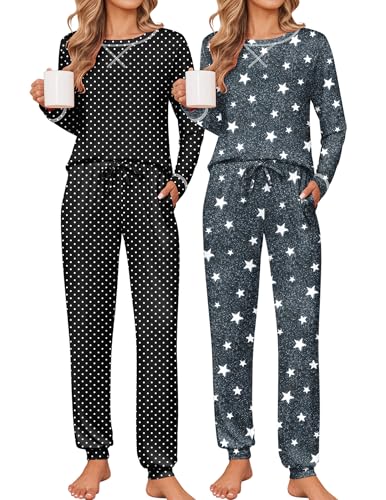 2-Pack Ekouaer Women's Long Sleeve Pajama Set w/ Jogger Pants (various) $19.99 + Free Shipping w/ Prime or on $35+ + 43% Off Code DXP0MNS0 Prime - image 1