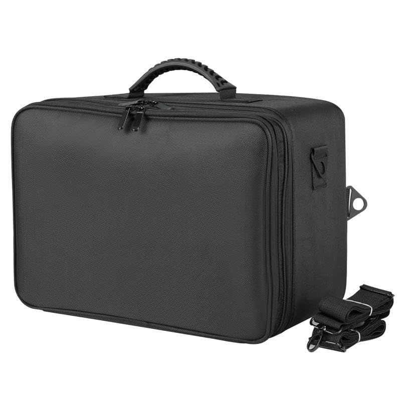 Image of Adson Large Makeup Bag 3 Layers Professional Train Cosmetic Bag Makeup Organizer Case Artist Storage Brush Box with Adjustable Dividers and Strap for Makeup Accessories (Metallic Black)