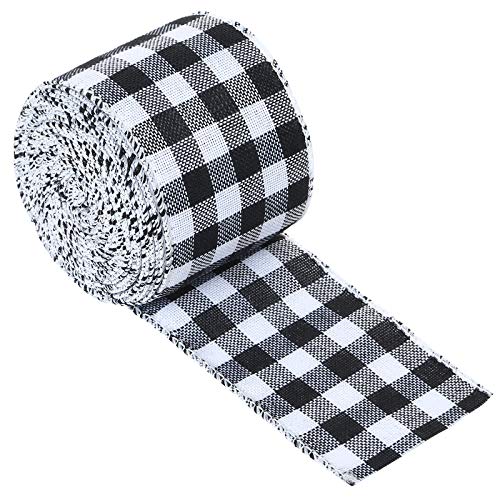 BUTTFLY White and Black Plaid Burlap Ribbon Gingham Wired Ribbon for Craft & DIY Project,Christmas Decoration,Floral Bows Crafts Decoration,Gift Wrapping (2.5 Inches by 10 Yards)