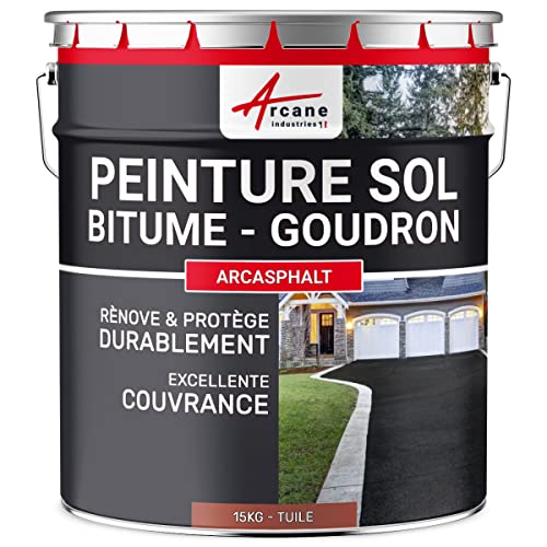 ARCANE INDUSTRIES Peinture Bitume, Goudron, Asphalte, Macadam, béton, enrobé : Arcasphalt - 15 kg (jusqu'à 30 m² en 2 Couches) Tuile