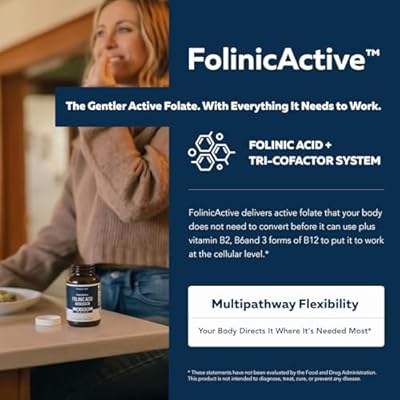 FolinicActiveTM - Folinic Acid 1700 mcg Folate Supplement with Methylcobalamin B12, P-5-P B6 and Riboflavin B2 - Tri-Cofactor Absorption System for Brain, Heart, Nerve & Mood Support, 60 vegan capsules