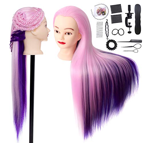 Mannequin Head With Hair 30" Synthetic Fiber Hair Cosmetology Mannequin Head Doll Head for Hair Styling Hairdresser Barbie Head Hair Practice Head Manikin Training Head with Clamp + DIY Hair Braid Set