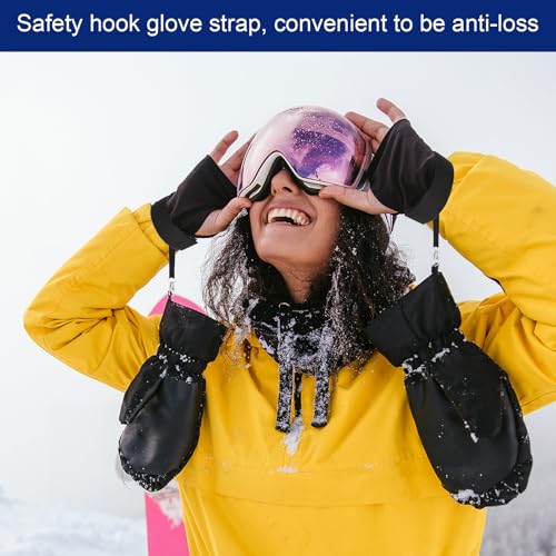 lasuroa 4stk Skihandschuhleine, Premium-Skihandschuhleine Nylon mit Metallknopf Sicherheitsgurt Sporthandschuhe Skihandschuh-Handgelenkriemen Praktisches Skizubehör Aufhängen Handschuhen(Schwarz)