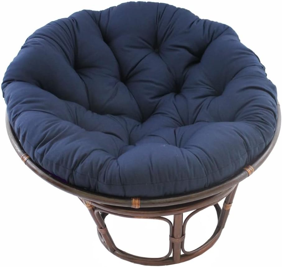 International Caravan Furniture Piece 42-Inch Rattan Papasan Chair with Solid Twill Cushion