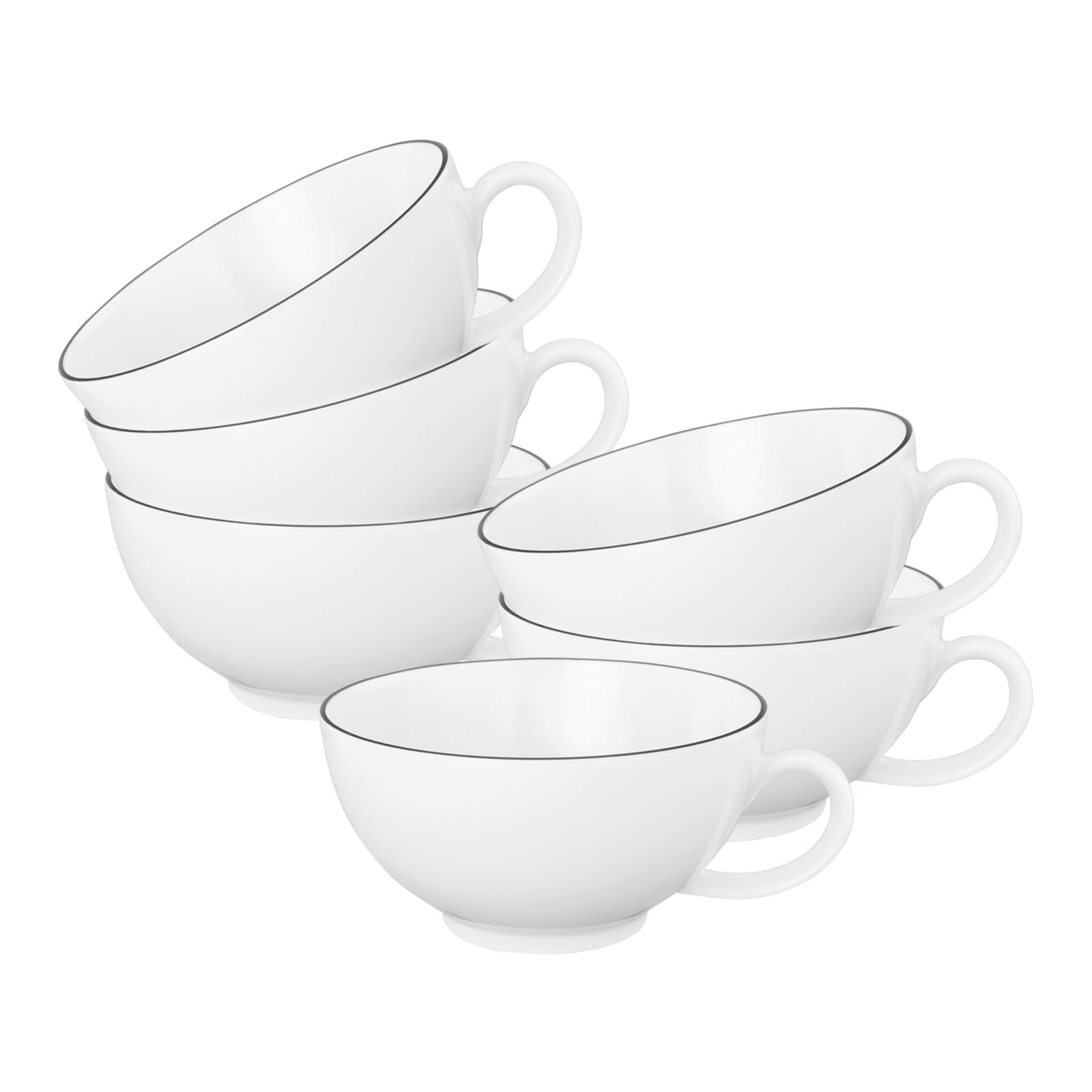 Seltmann Weiden Lido Black Line Teetassen 6er Set, 200 ml, Tassen mit schwarzem Rand, Porzellan, Weiß