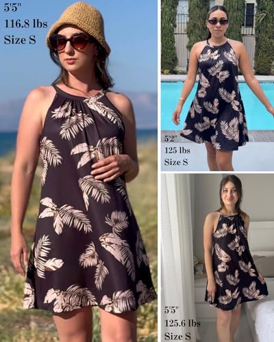 Image of ANYFITTING Summer Dress with Built in Bra Casual Beach Sundress Flowy Halter Mini Short Dresses for Women 2026