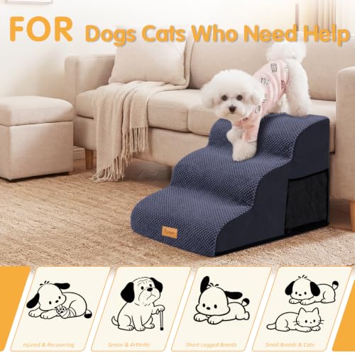 Image of Topmart 3 Tiers Foam Dog Ramps /Steps,Non-Slip, Extra Wide Deep Dog Stairs,High Density Foam Pet Stairs /Ladder,Best for Older Cats,Small Pets,Blue | High Density Foam Pet Stairs /Ladder,Best for Older Dogs,Cats,Small Pets