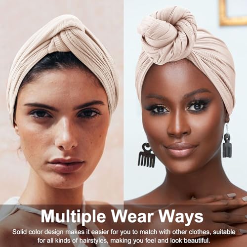 DRESHOW Hair Wrap for Women Ribbed Soft Stretch Jersey Head Scarf Breathable Lightweight Turban Solid Color - Image 4