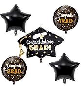 5Pcs Graduation Foil Balloons Class of 2026 Congrats Grad Balloons Decorations Set with Black Dip...
