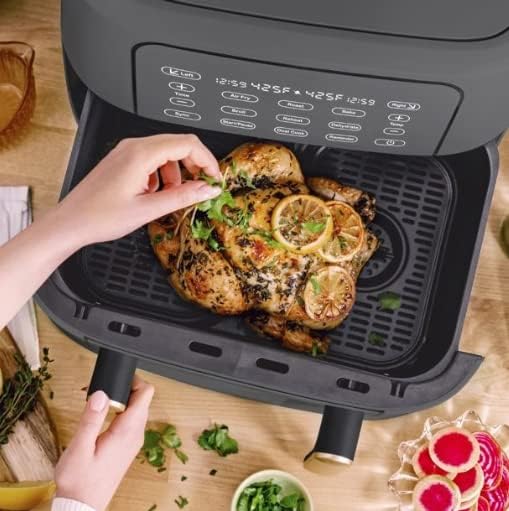 Miniatura 3 de Freidora de aire eléctrica de tres zonas de 9 cuartos de galón con horno activado por tacto, control de temperatura, cesta antiadherente, guía