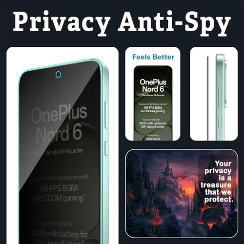 Image of ArmourPro Anti-Spy Privacy Tempered Glass for OnePlus Nord 6 - Anti Peeping Screen Protector, Edge to Edge Full Coverage, 9H Hardness, Easy Installation Kit | Pack of 2