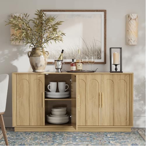 Image of FORTUNETEC Sideboard Buffet Cabinet with Storage, Modern Accent Cabinet with Arched Doors, Boho Modular Media Console, 67 inch Large Minimalist Credenza for Living Room Kitchen Dining Room Entryway, Oak