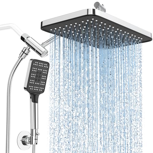 Image of High Pressure Rain Shower Head with Handheld Spray Combo Set, Adjustable 12 inch Rainfall Dual Shower Head, Double&Tandem Shower Head, Waterfall Showerhead Bathroom -Silver Chrome