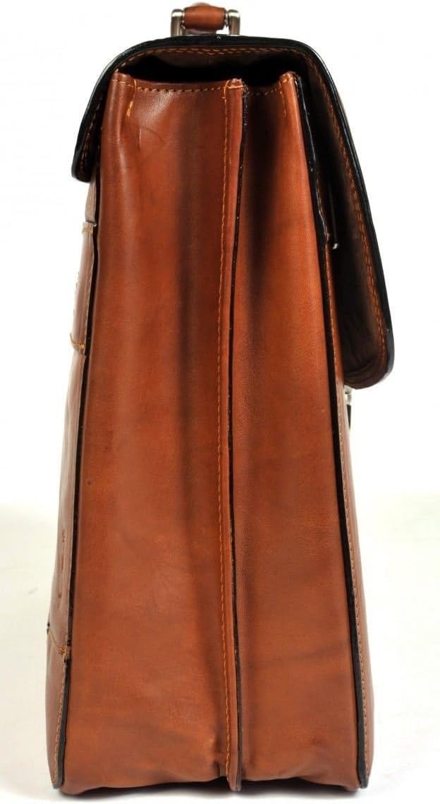 Tony Perotti Mens Italian Cow Leather Bella Russo Double Compartment Leather Laptop Briefcase