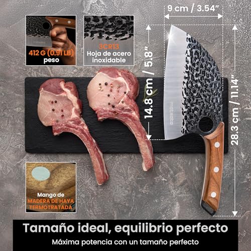 Matsato Juego de Cuchillos de Cocina Profesional 3 Piezas – Cuchillo Chef, Cuchillo para Carne, Cuchillo Universale con Mango Ergonómico en Madera - imagen 3