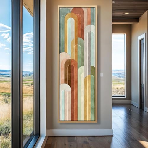 Tableau géométrique coloré vertical pour habiller un mur étroit de chambre