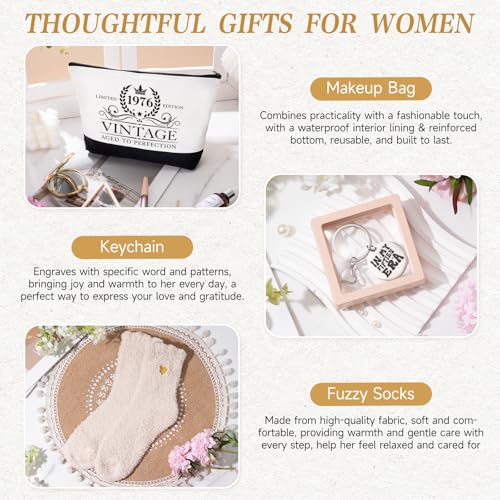 Image of iAOVUEBY 50th Birthday Gifts for Women Her, Cool Gifts for 50 Year Old Woman, Fifty Birthday Canvas Tote Bag Glass Cup Candle Gift Basket Ideas Daughter Mom Sister Friend Wife Coworkers