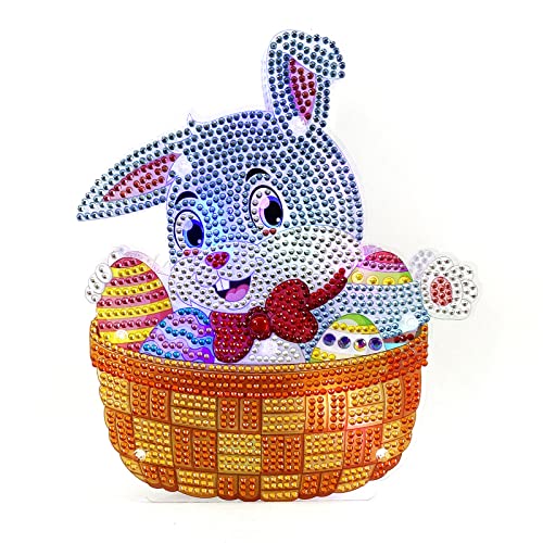 Mifyiar Easter Diy 5D Diamond Art Painting Kits Easter Rabbit Eggs Tabletop Decoration With Led String Light Cute Diamond Paintings Ornament For Easter Day Blue Rabbit Night Light Projection Lamp #TOP2