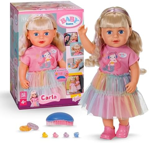 BABY Born Carla 43 cm Stylingpuppe mit Langen Haaren und Zubehör | Blonde Haare mit Strähnen, 7 Accessoires inklusive, funktioniert ohne Batterien, ab 4 Jahren