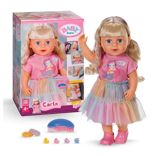 Baby Born Carla - 43 cm große Puppe - Hochwertiges Blondes Haar mit Strähnen - Benötigt Keine Batterien - Geeignet für Kinder ab 4 Jahren - Inkl. 7 Accessoires, Rosa