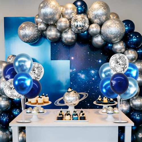 Image of TONIFUL 6 Set Metallic Blue Silver Balloon Stand Centerpieces for Table