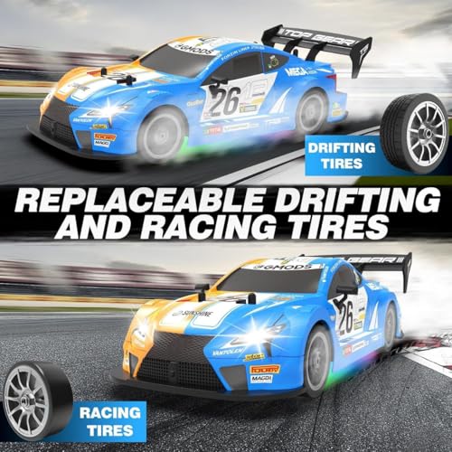 Image of Rc Drift Remote Control Car 1:24 Scale, High-Speed, 4Wd, Led Lights, Rechargeable Racing Car, Drifting Tires, 2.4Ghz, for Kids (RC Drift Car - Sky Blue)