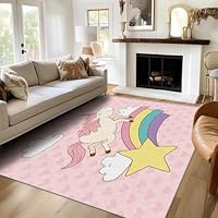 ZDABAOEC Unicorn Rug for Girls Bedroom - Unicorn Rugs - Cartoon Home Decor, Rainbow Carpet, Pink Rome Decor, Non Slip Small Rug, Washable Rug, Anti Slip Low Pile Area Rug, 60 x 110cm