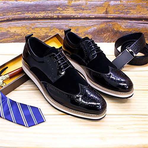 Mens Brogue Formal Dress Oxfords Casual Business Wingtip Real Leather Lace-ups Comfortable Breathable Derby Shoes,Black-454