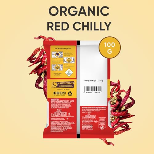 Image of 24 Mantra Organic Red Stick Chilly /Lal Mirch /Erra Mirapakaya - 100gms | Pack of 3 | 100% Organic | Chemical Free & Pesticides Free
