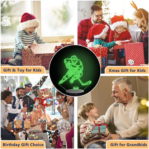 Image of OkiyiD Hockey Gifts for Boy, 3D Illusion Lamp, 3D Hockey Night Light with 16 Colors Remote and Touch Control, Ice Hockey Decor for Kids Room, Boys Girls Birthday Gifts, FS-2810-9999