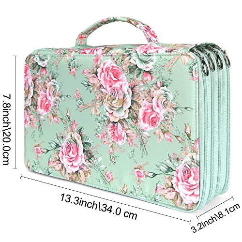 Image of Vomgomfom 300 Slots Marker Case 4-Layer PU Leather, Handle, Grenn Rose