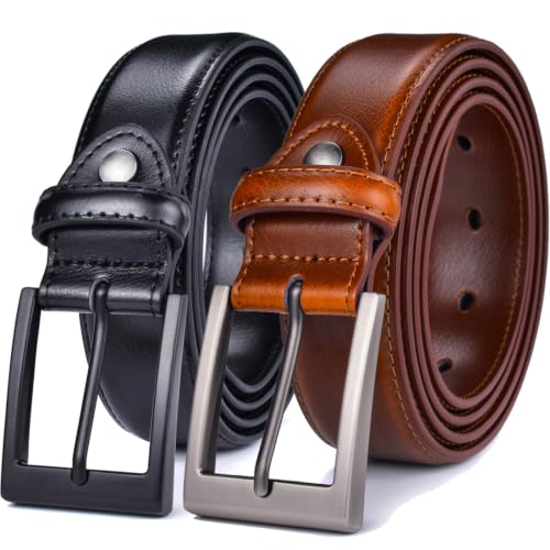 Image of beltox fine Men's Casual Leather Jeans Belts 1 1 /2 inch Wide 4MM Thick Alloy Prong Buckle Work Dress Belt for Men